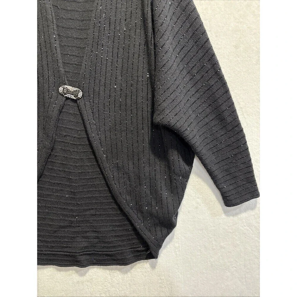 Ralph Lauren Black Label Cardigan Beaded Sweater Art Deco Clasp Women's Large